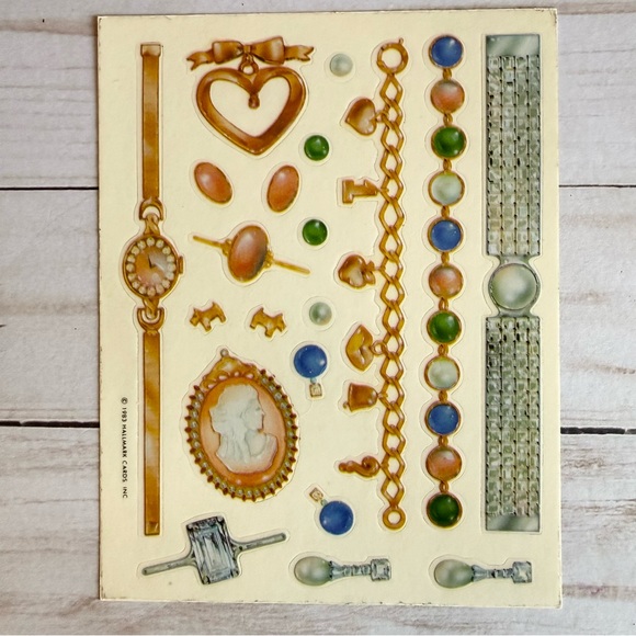 1983 Hallmark Super RARE Sheet of Jewelry Stickers to Wear